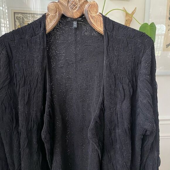 Eileen Fisher Open Front Textured Black Cardigan Sweater XL - Picture 2 of 8